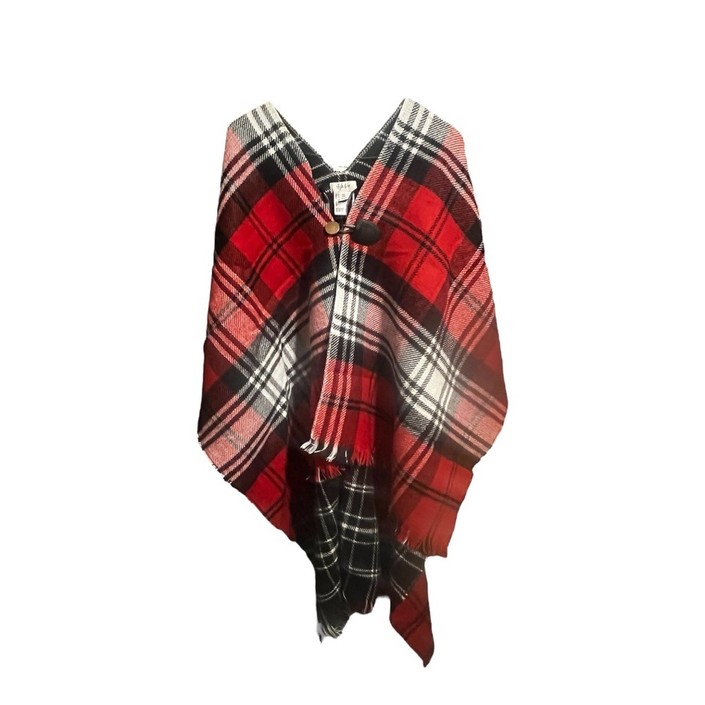 Style & Co Red and Black Single Button Poncho